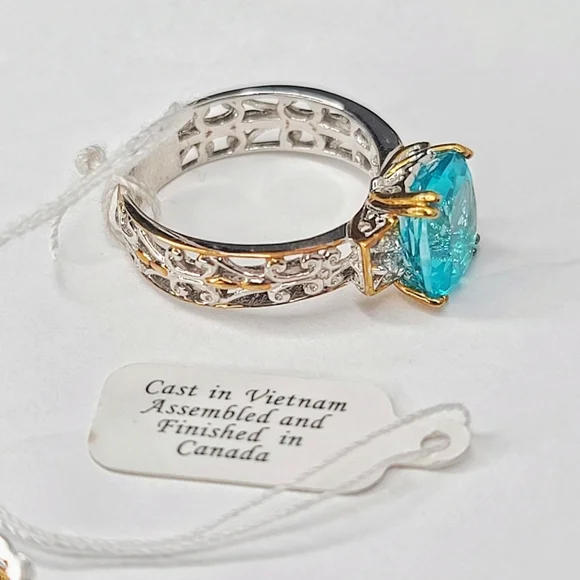 Gems En Vogue | NWT 4.10ctw Octagon Cut Paraiba & Swiss Blue Topaz Ring | 8 - Picture 6 of 10